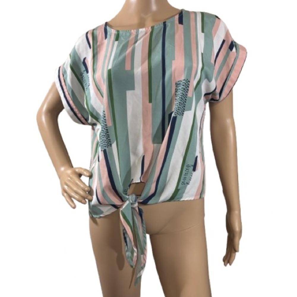 SHEIN Multicolor Striped Tie-Front Blouse Size M